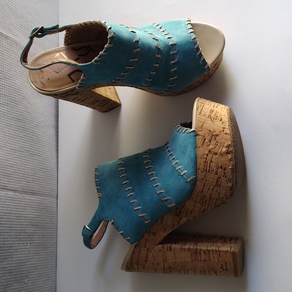 Kelsi Dagger turquoise suede platform high heels sandals 7.5 - Picture 5 of 15